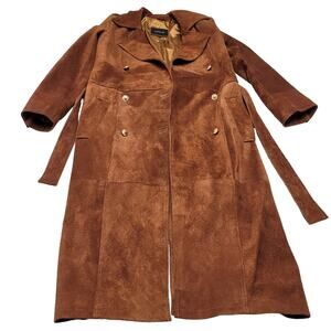 Zairouje real suede leather trench coat